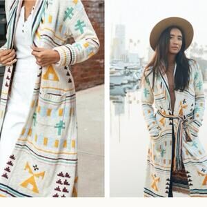 FAHERTY  B. Yellowtail Paloma Duster Cardigan Southwestern Yellowstone River XS